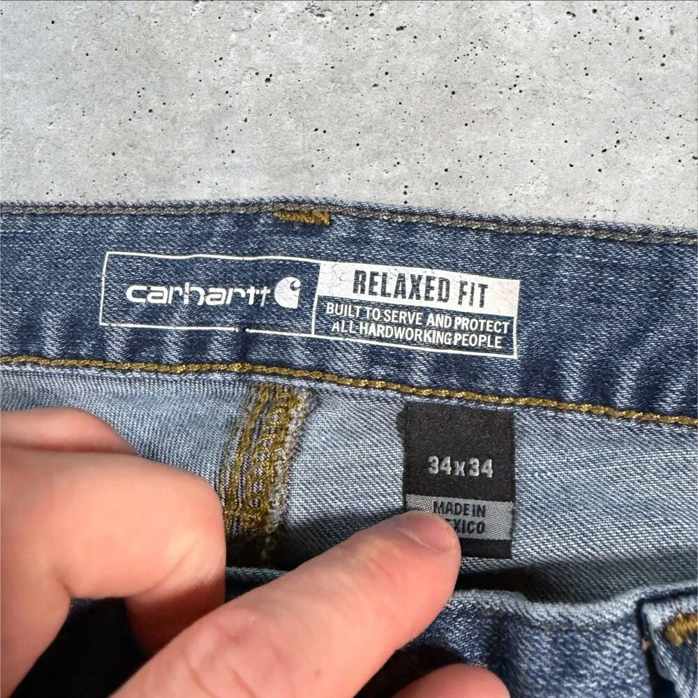 Carhartt Mens Relaxed Fit Straight Leg Jeans 34x34 Blue Denim Workwear Pants